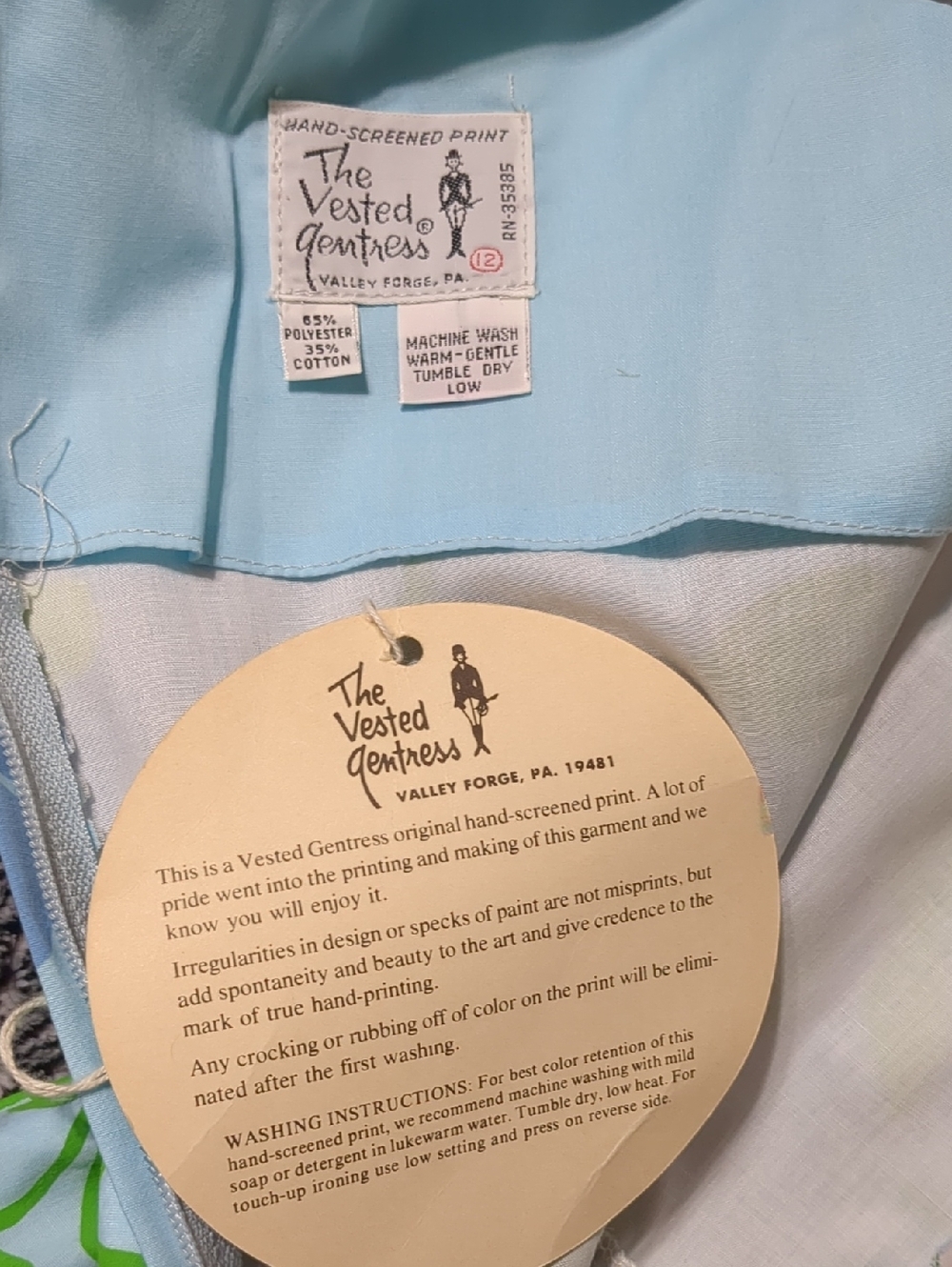 Vintage THE VESTED GENTRESS Floral Hand Screened Poly Cotton Dress Sz 12 NWT - Picture 13 of 15